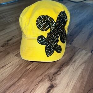 Olive Juice Yellow Rhinestone Fleur-de-Lis Cadet Hat Embellished Military Cap